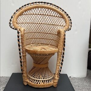 Rattan Miniature Peacock Chair Doll Furniture Plant Stand Vintage Wicker 15.5”
